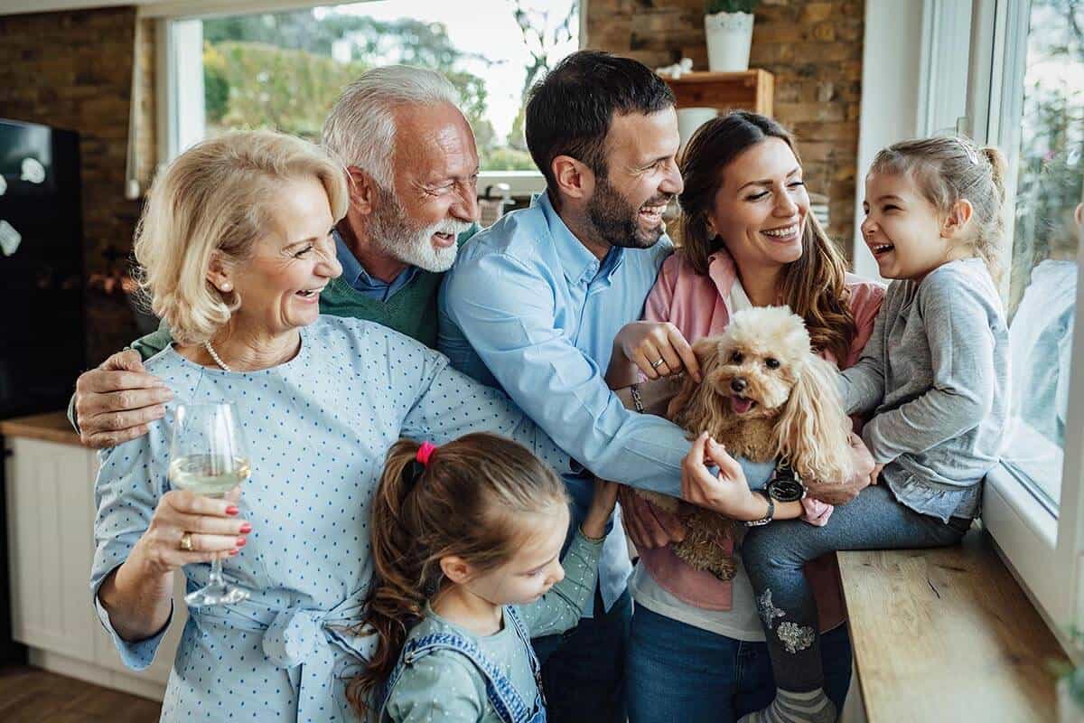 Large family together smilling